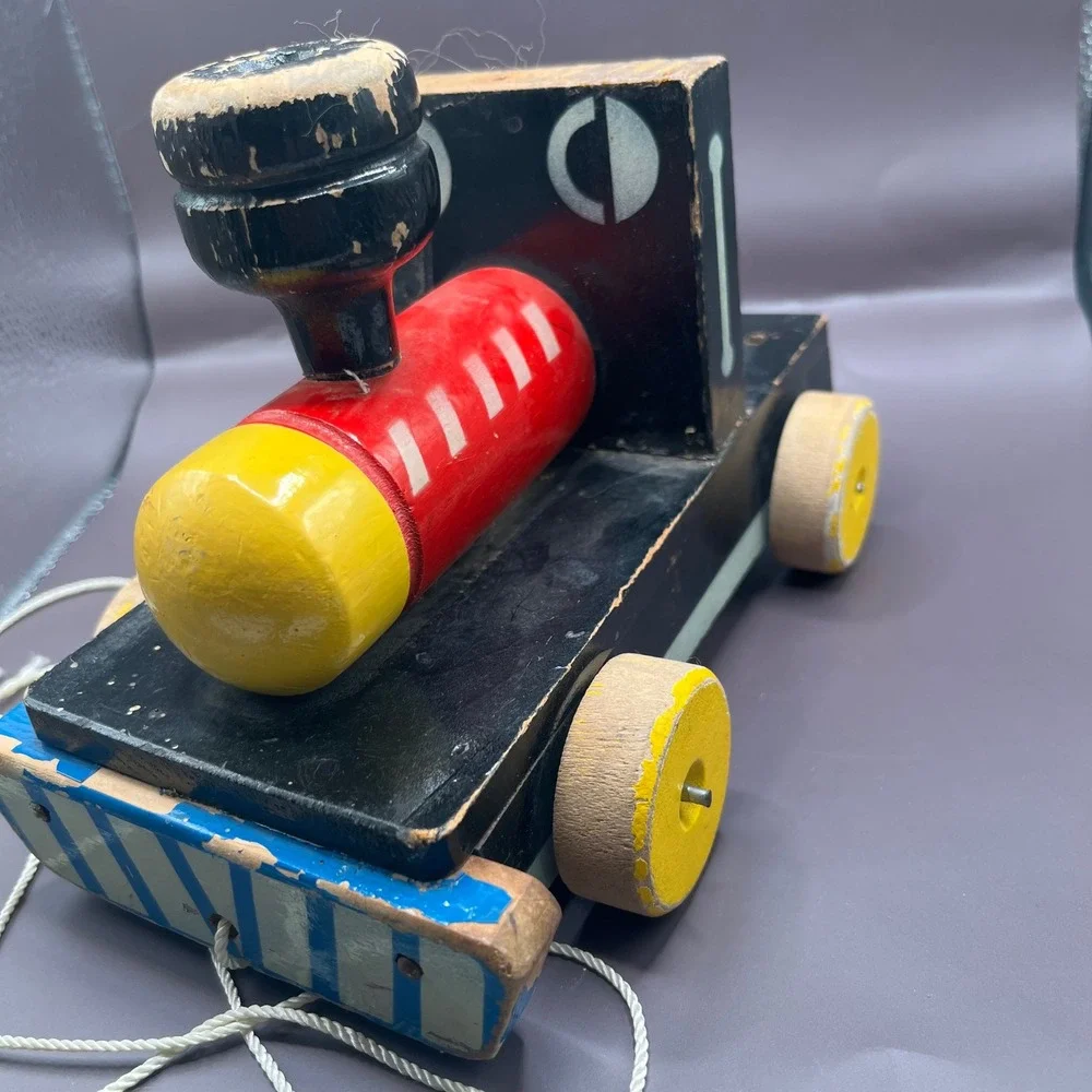 Vintage Wood‎ Train Toy Pull Toy Locomotive Engine Car Kids Decor